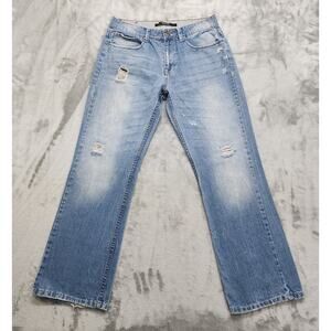 Vintage Y2K Rue21 BLACK Jeans Mens 31/32 Blue Distressed Mid Rise Bootcut Grunge